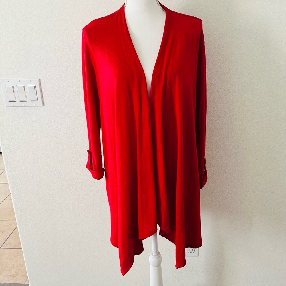 Style & Co. Red Open Front Draped Cardigan